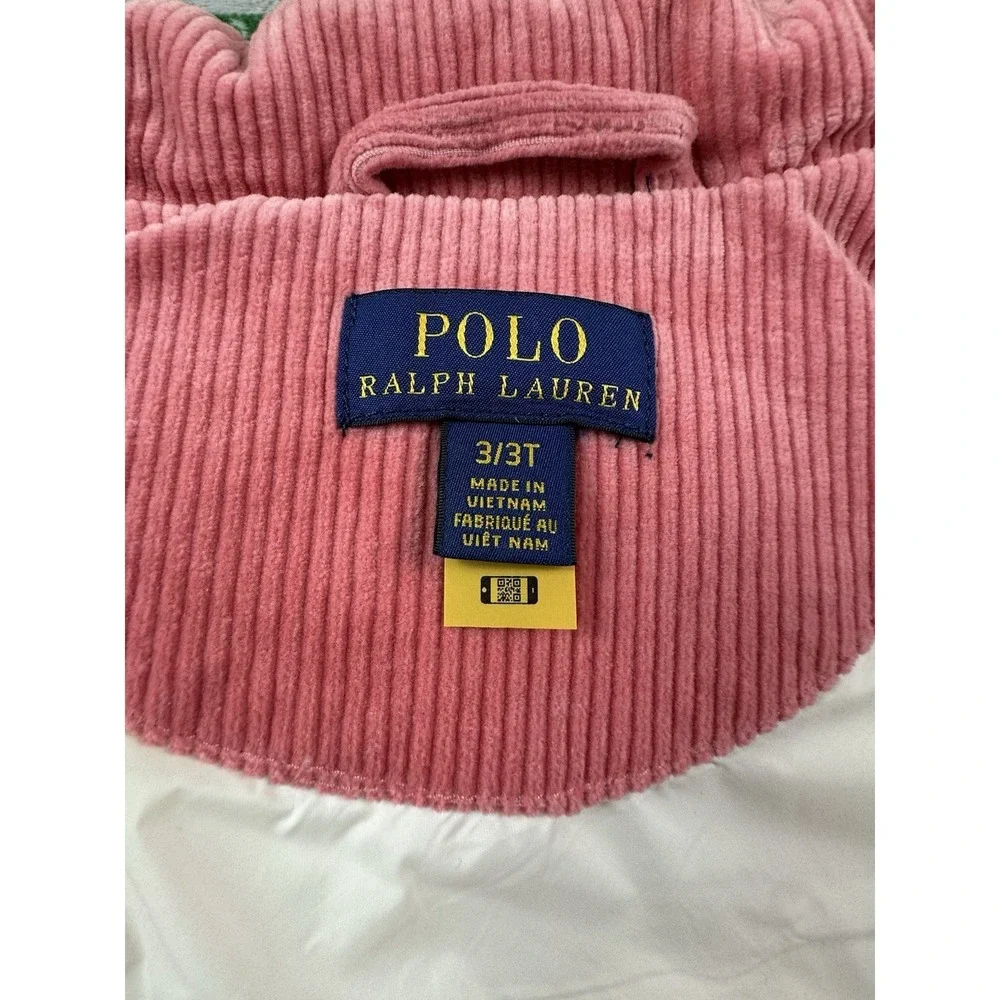 Polo Ralph Lauren Pink Corduroy Duck Down Girls Vest Size 3T Full Zip